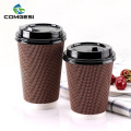 Ripple wall three layers high quality beverages paper coffee cups with lid manufacturer